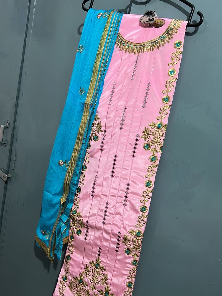 Beautiful Embroidery Pink Suit With Duppta