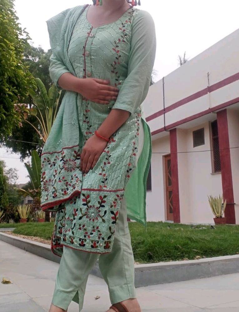 Embroidered Kurta Pant Dupatta Set