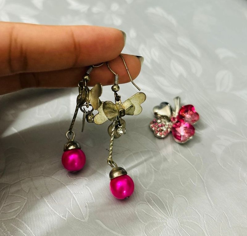 Garnet Pink Earrings & Chain Pendant