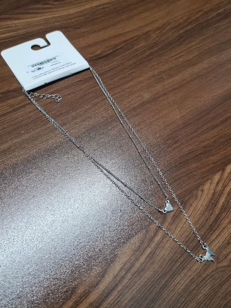 Silver Tone Double Layer Chain W Pendant