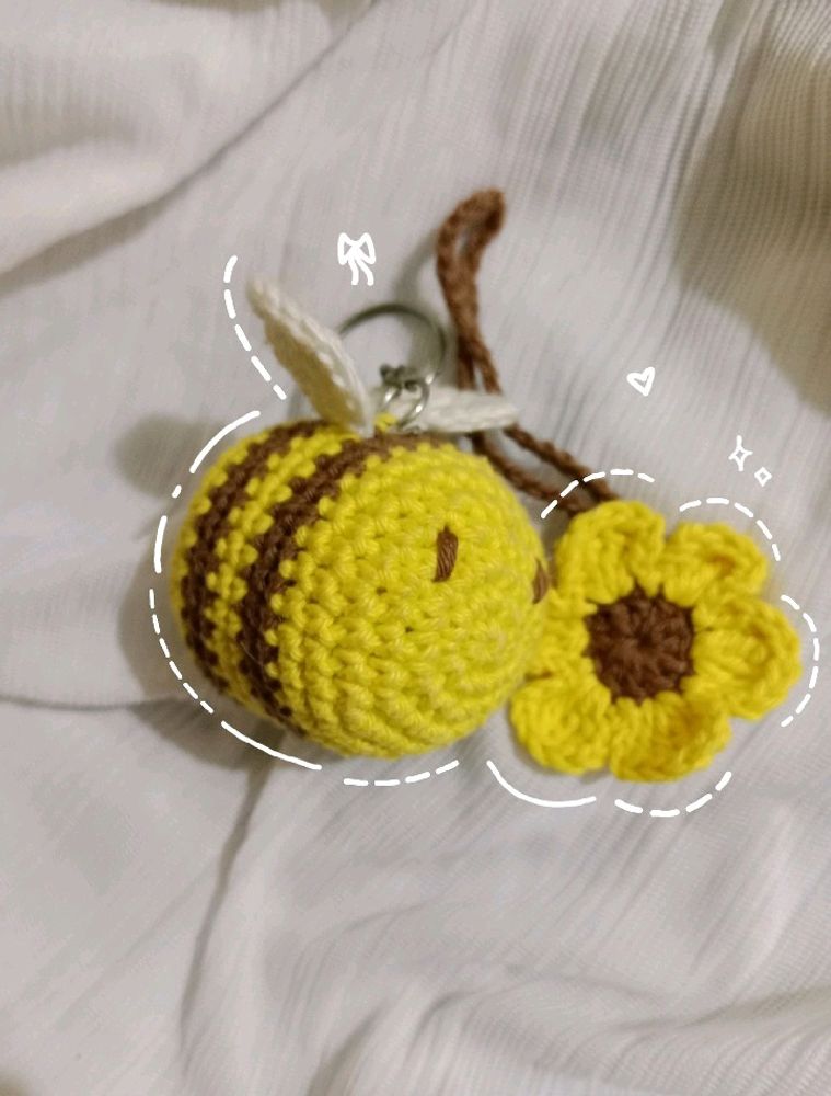 Combo- Crochet Bee Keychain And Flower Charm