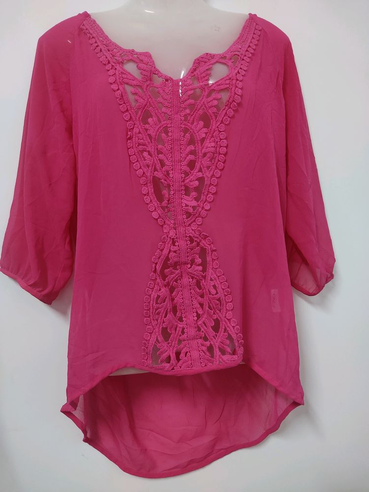 Sheer Pink Embroidered Top