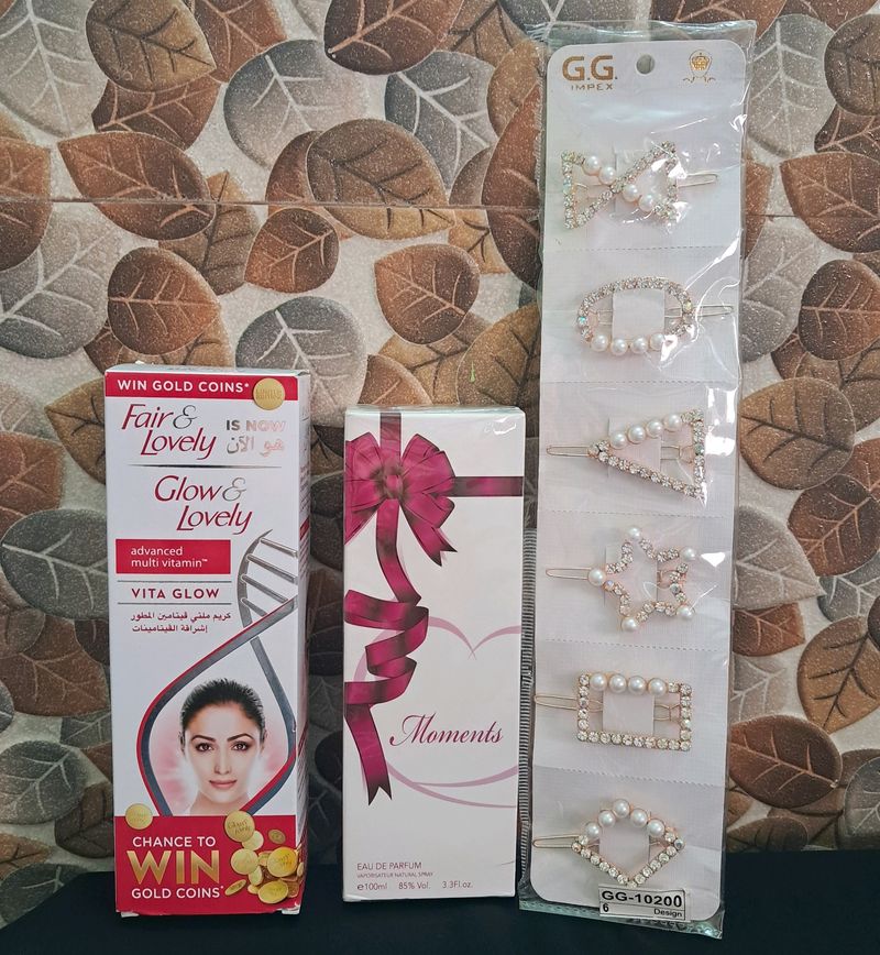 All New.. Perfume, Fair & Lovely And Hair Pins