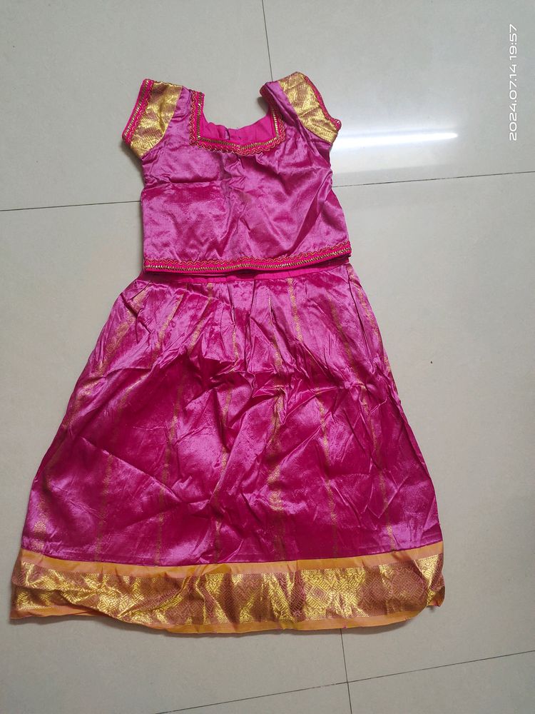 Pink Silk Pattu Pavadai/ Lehenga For 1 Yr