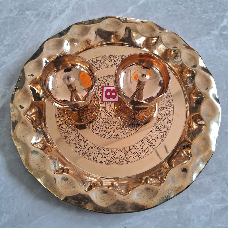 Pooja Arti Plate (Thali) With Two Diya