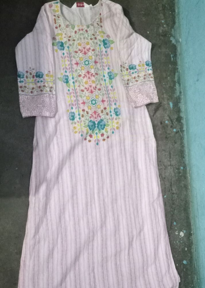 Striped Kurta With Floral Print Yoke