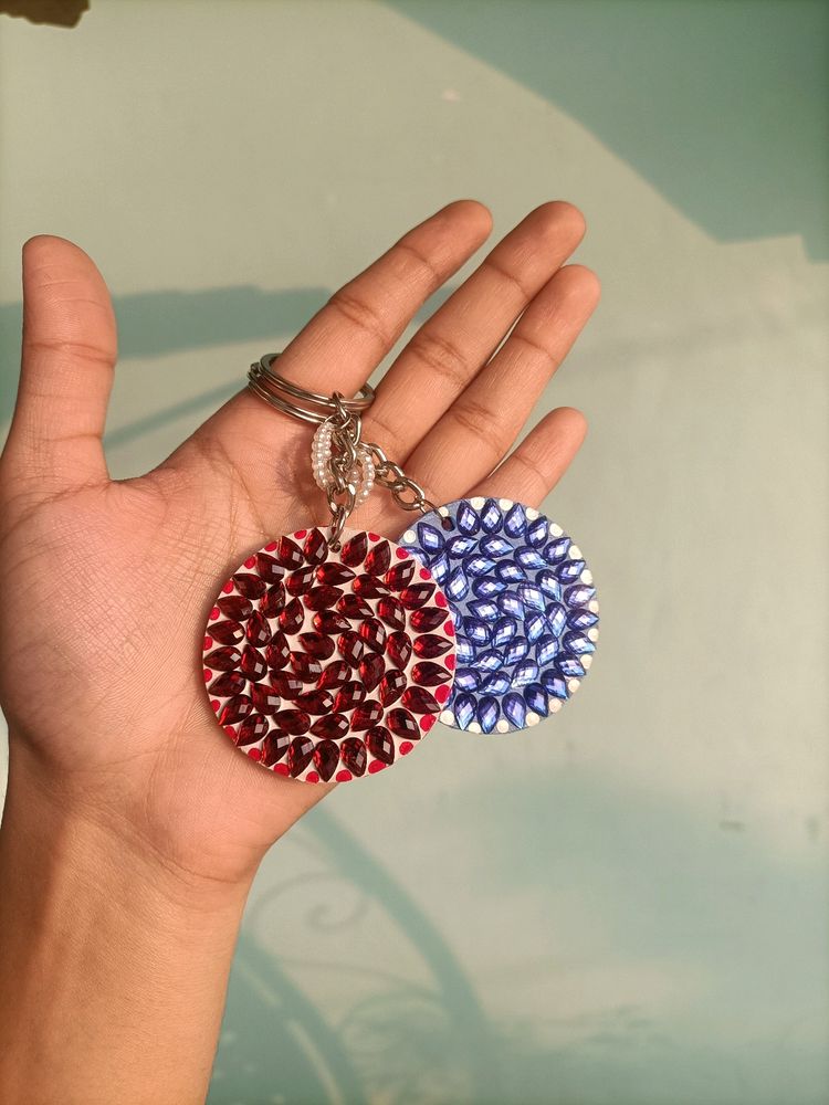 Handmade Kundan Wooden Keychains || Set Of 2