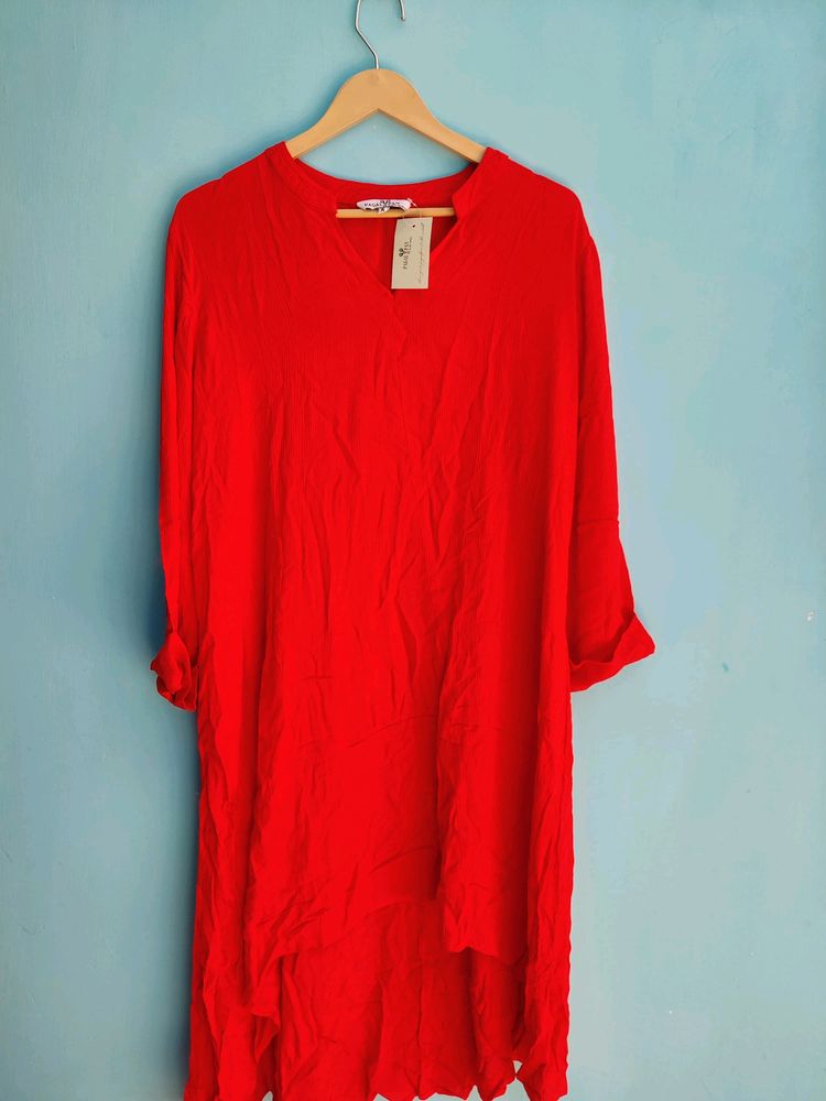 High Low Solid Red Long Tunic Top