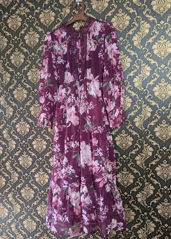 Floral Long Gown With Belt