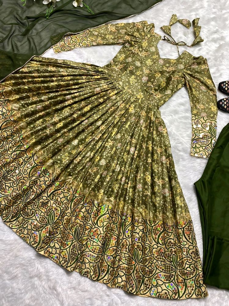 AC251 Olive Color Beautiful Anarkali Dress