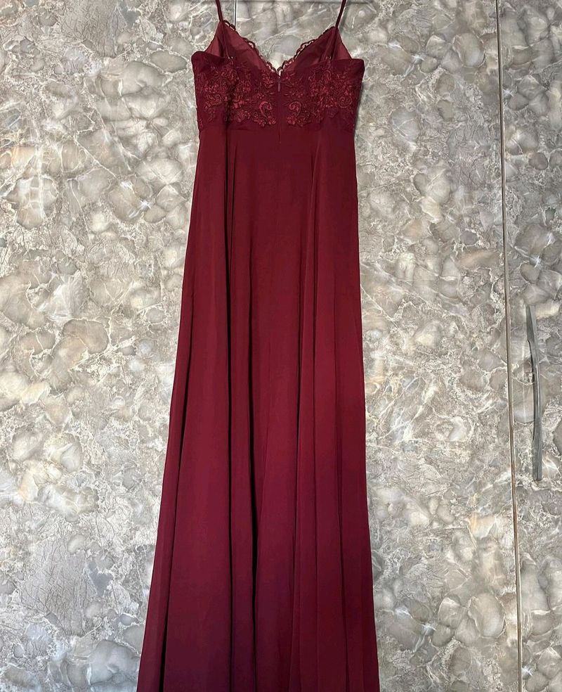 Maroon Lace Chiffon Gown
