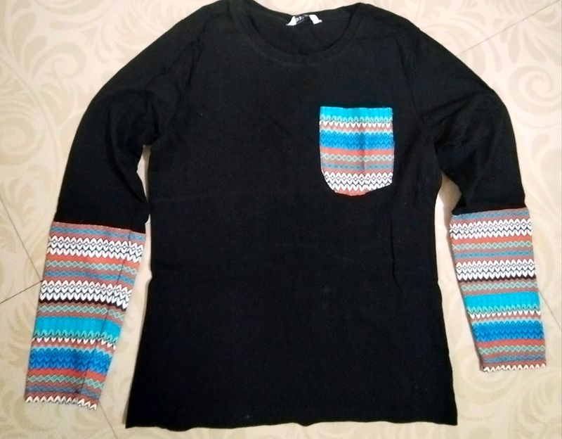 Black Top With Multicolor Sleeves