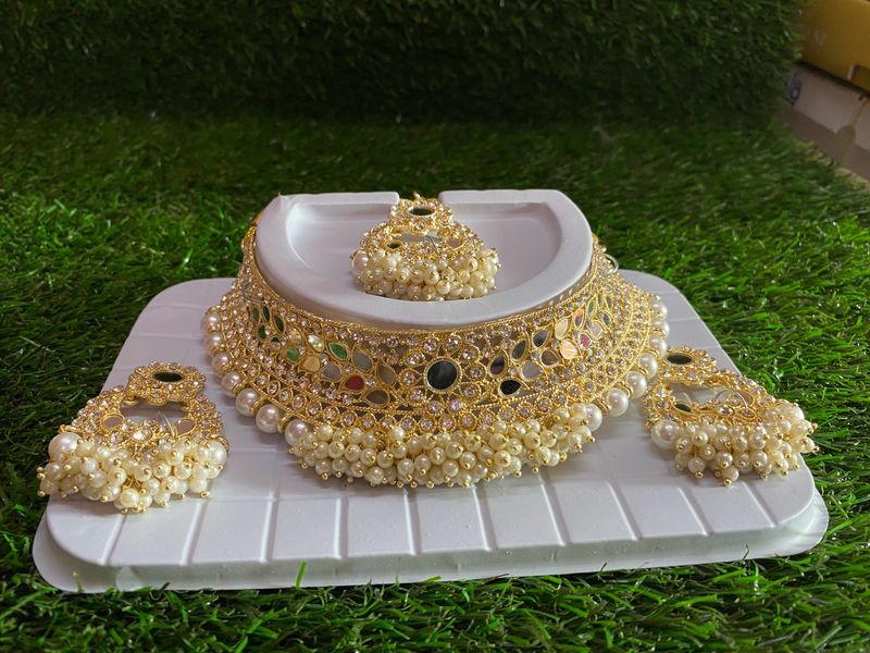 Mirror Work With Small Beads Jewellery Set