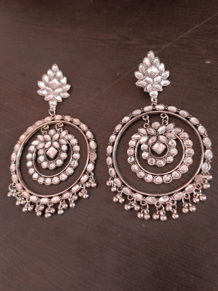 Oxidised Silver Big Size Chandbali Earrings