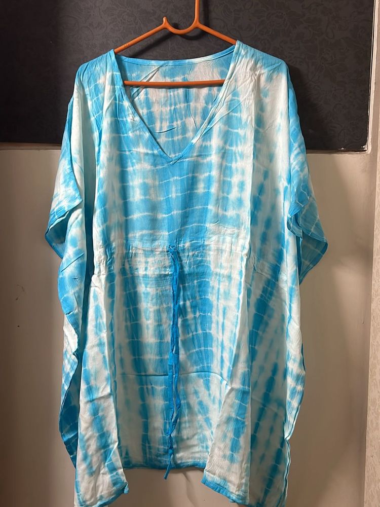 Light Blue And White Tie An Die Kaftan Dress