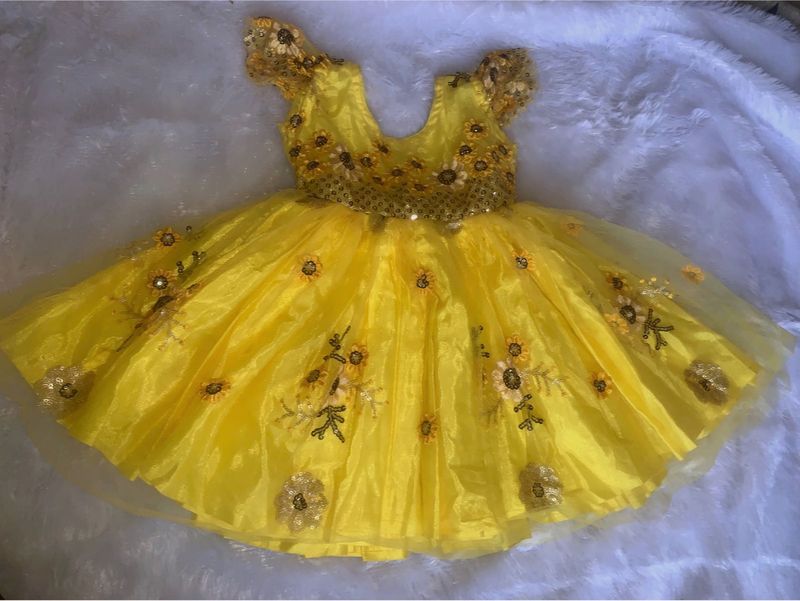 Designer Yellow Flare Dress For Baby Girl