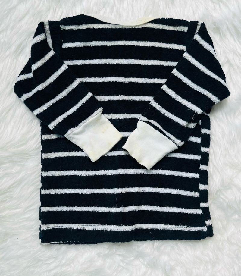 Navy Blue And White Lined Shirt For New Born