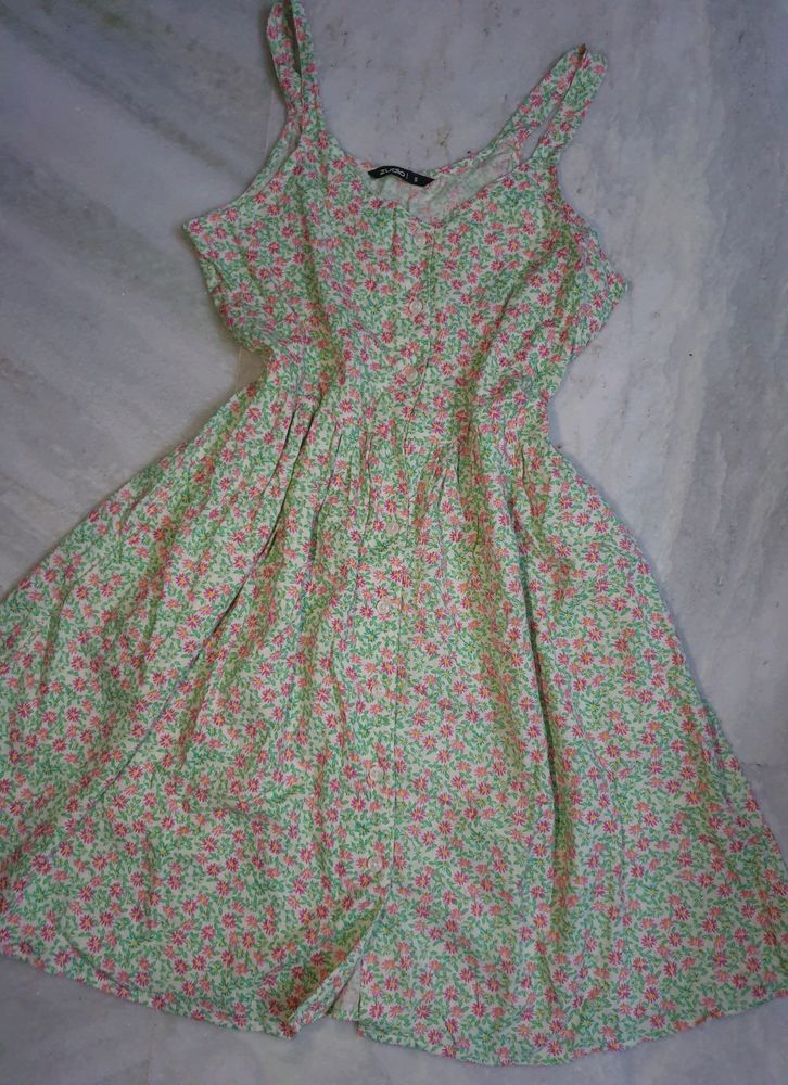 Floral Pink And Green Cottagecore Dress