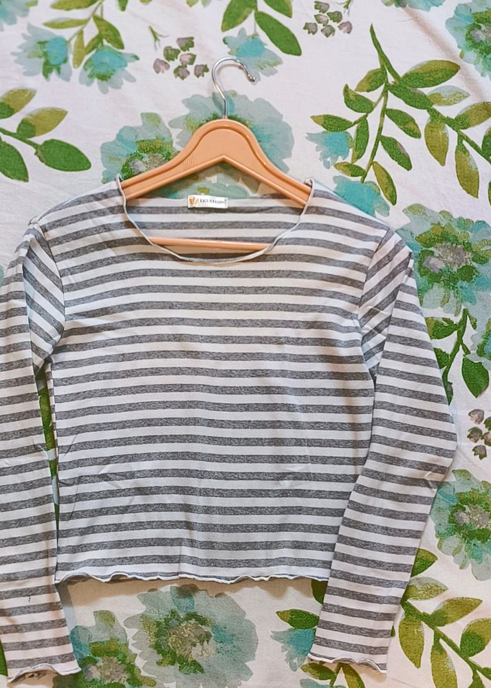 Grey And White Striped Top