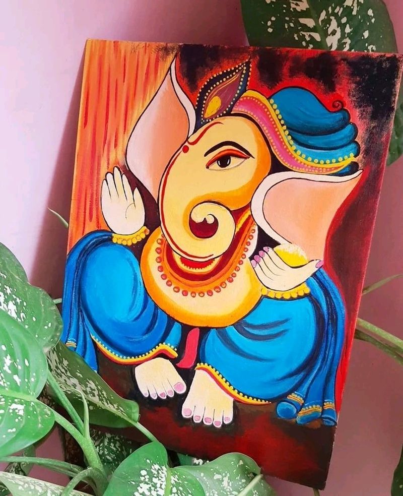 Ganesh Acrylic Painting On Canvas