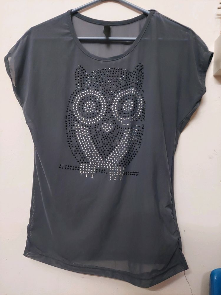 Owl Grey Net Tshirt