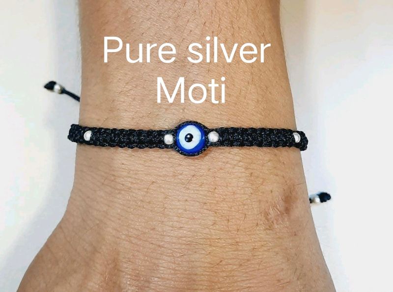 Pure Silver 8 Moti Evil Eye Braslet (Najariya)