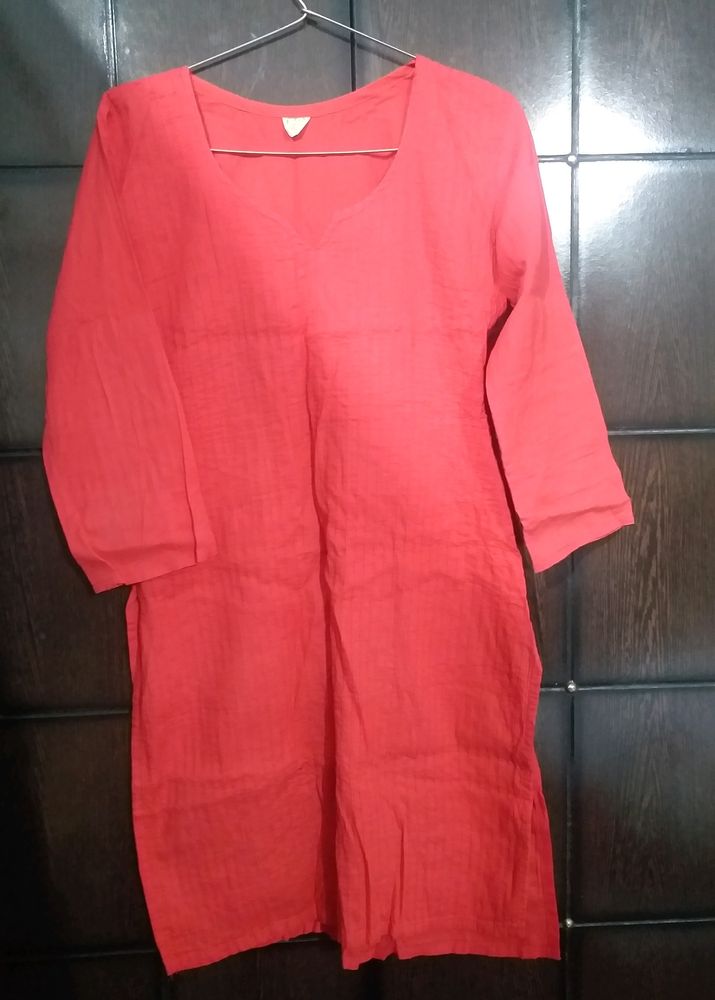 Peach Cotton Short Kurti