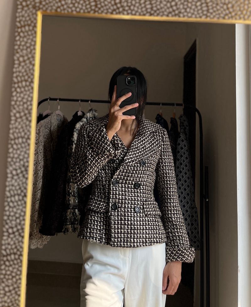 Woven Tweed Brownish Cream Blazer