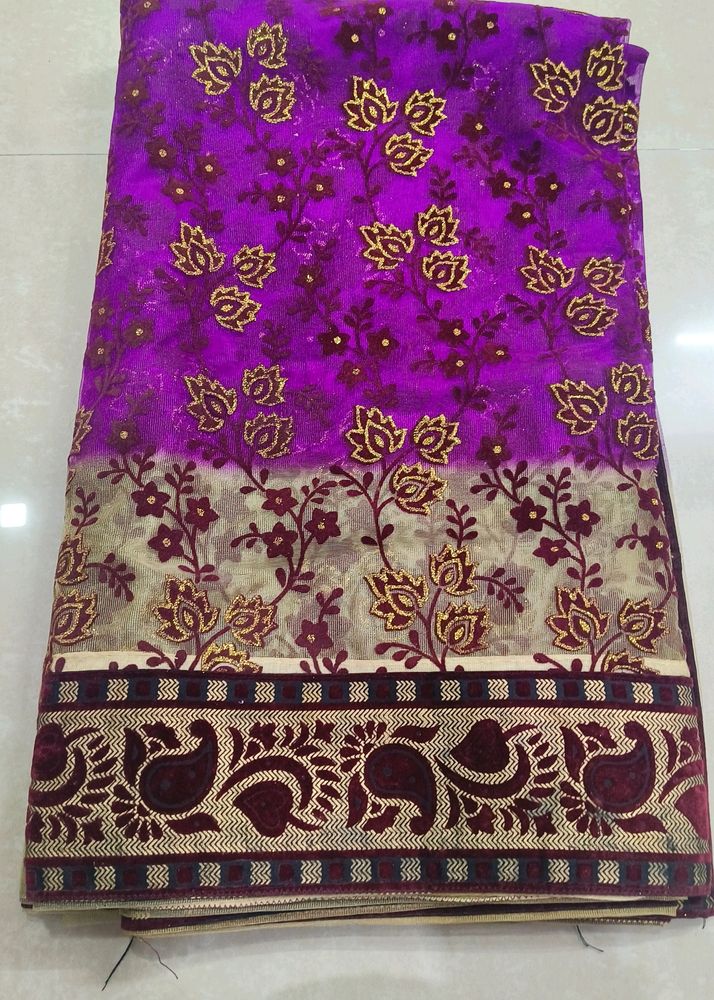 Purple Colour Chiffon Georgette Net SAREE