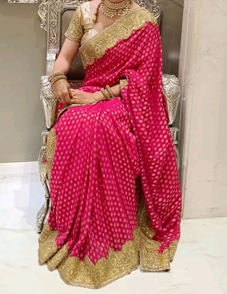 Pure Banarasi Khaddi Heavey Golden Border Saree