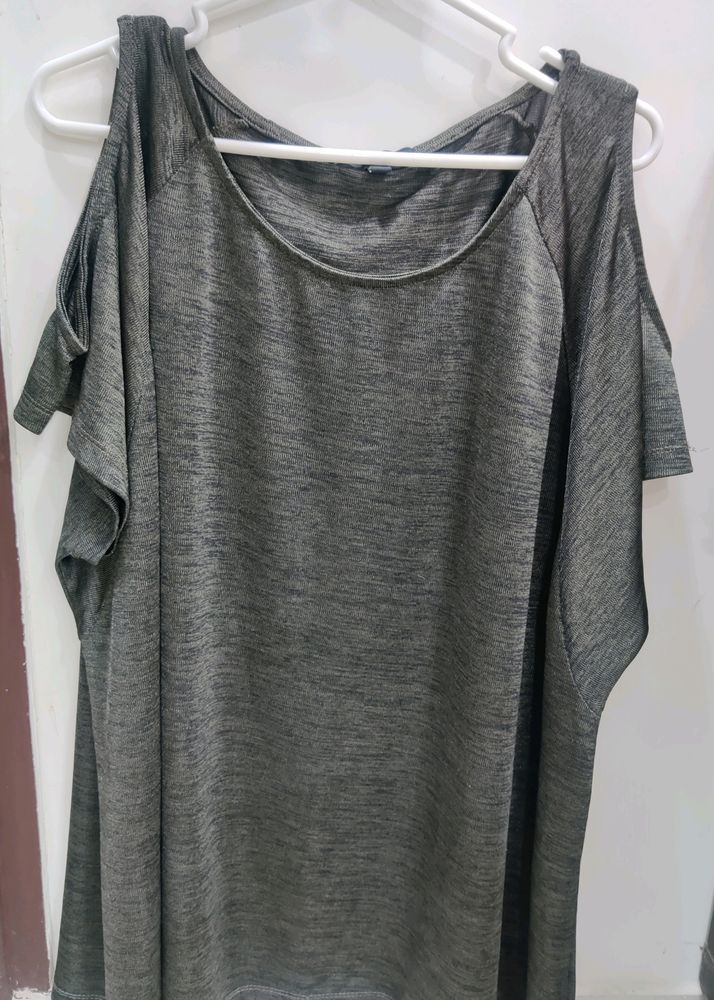 Girls Grey Cut Shoulder Top