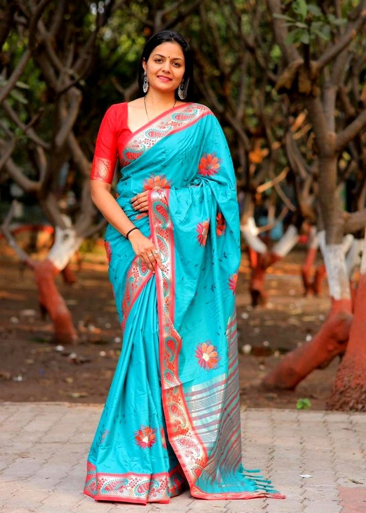 Sky Blue Floral Print Kath Saree