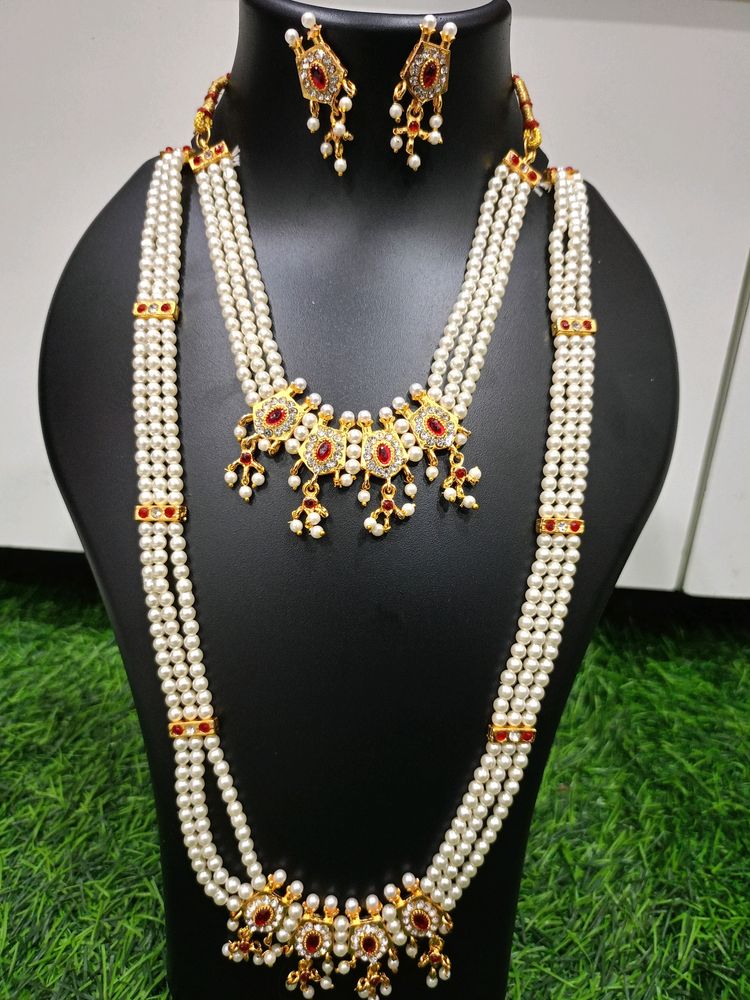 Kundan Moti Mala Sets With Earrings