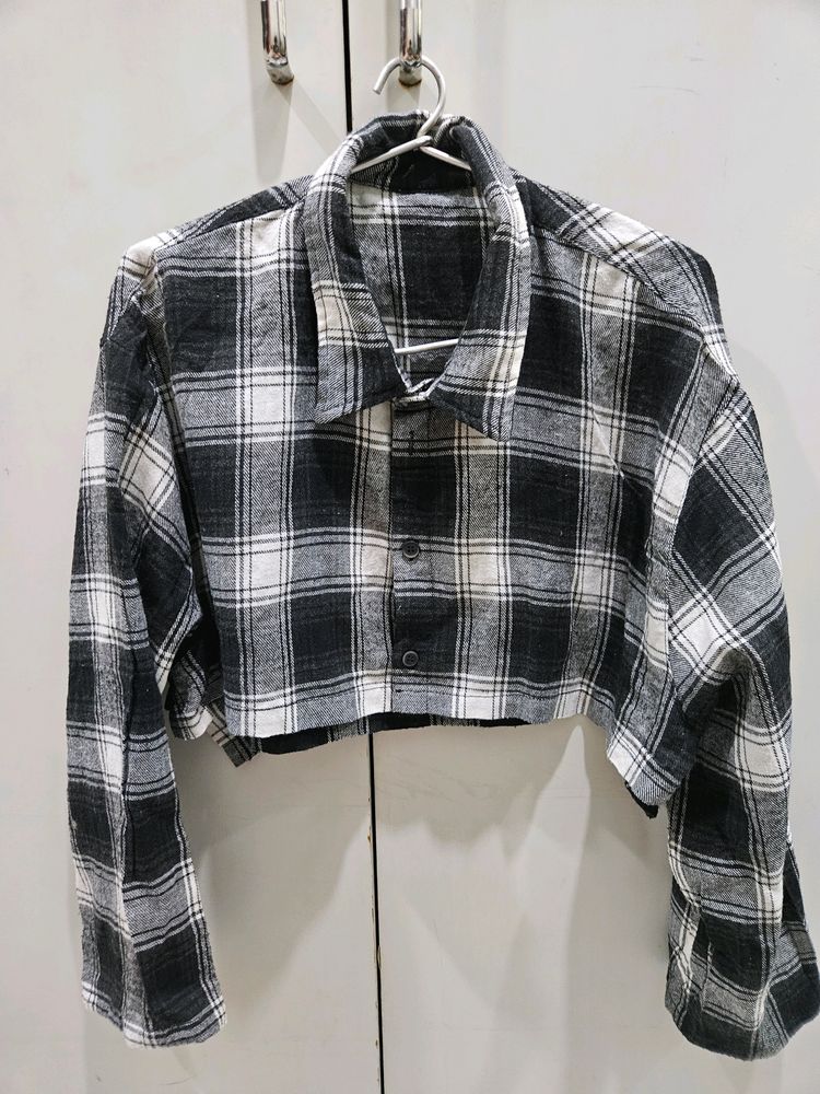 Black Checked Cropped Shirt