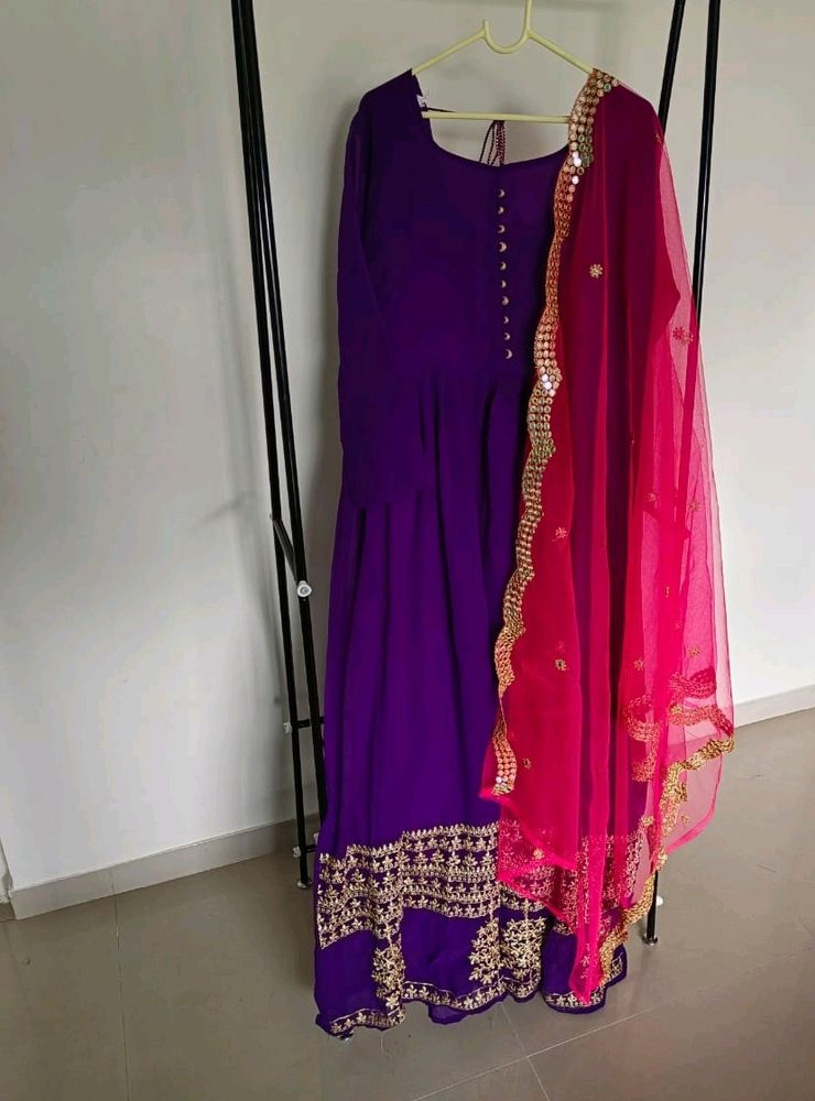 Purple Gown With Pink Dupptta