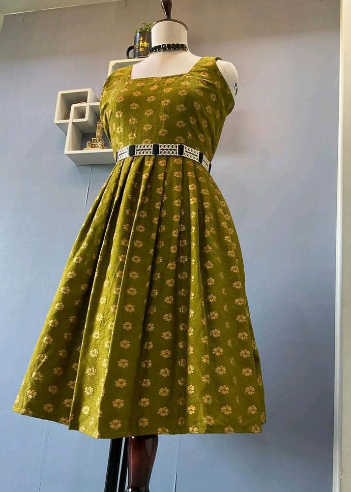 Olive Green Dress And Contrast Belt