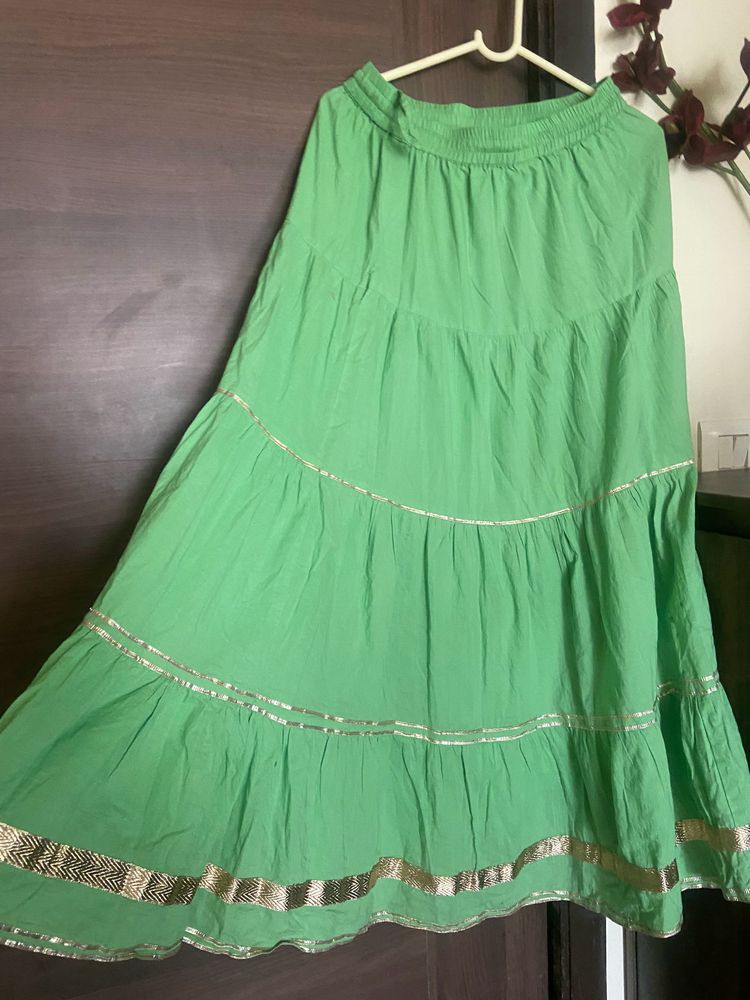 Rangriti Layered Green Ethnic Skirt