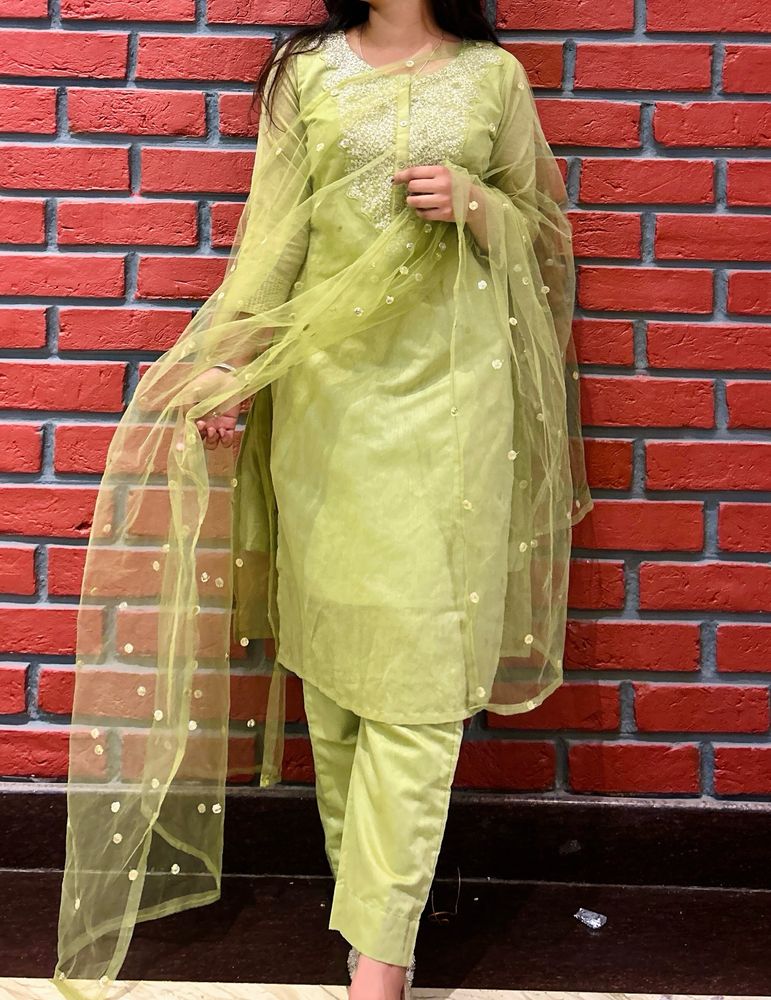 Organza Green Kurta Dupatta Set