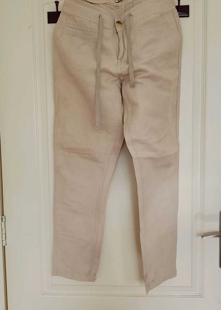 BEIGE LINEN Trouser Smart And Classy