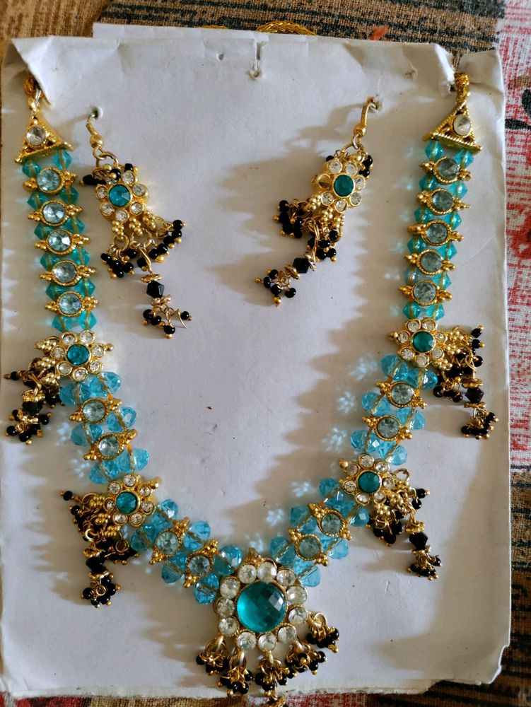 light blue colour kundan set