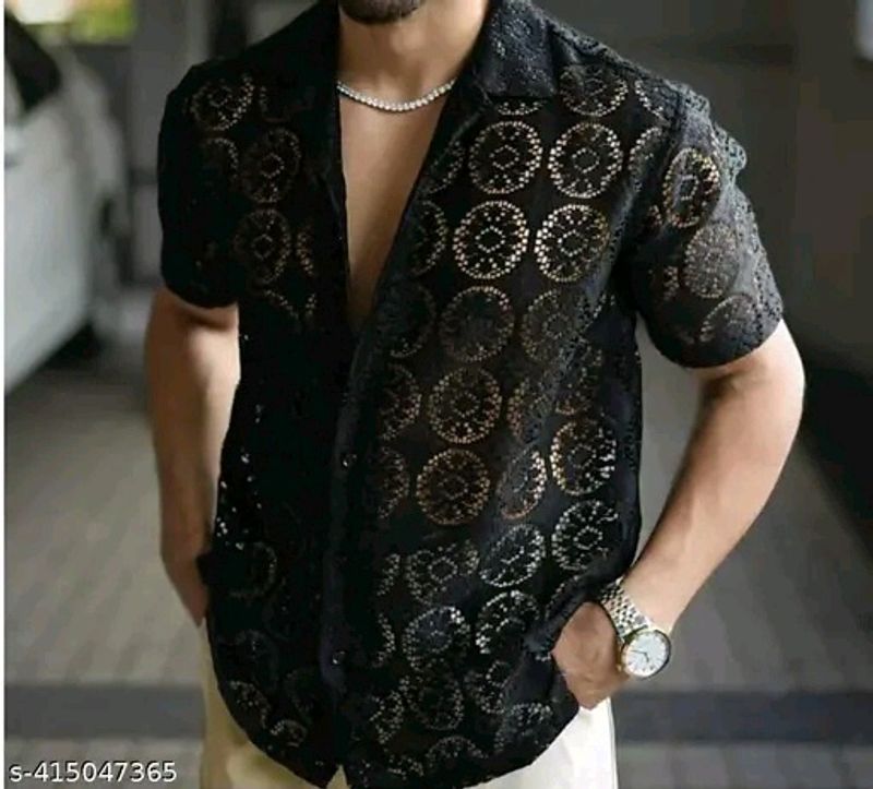 Men's Shirt Black Patchwork