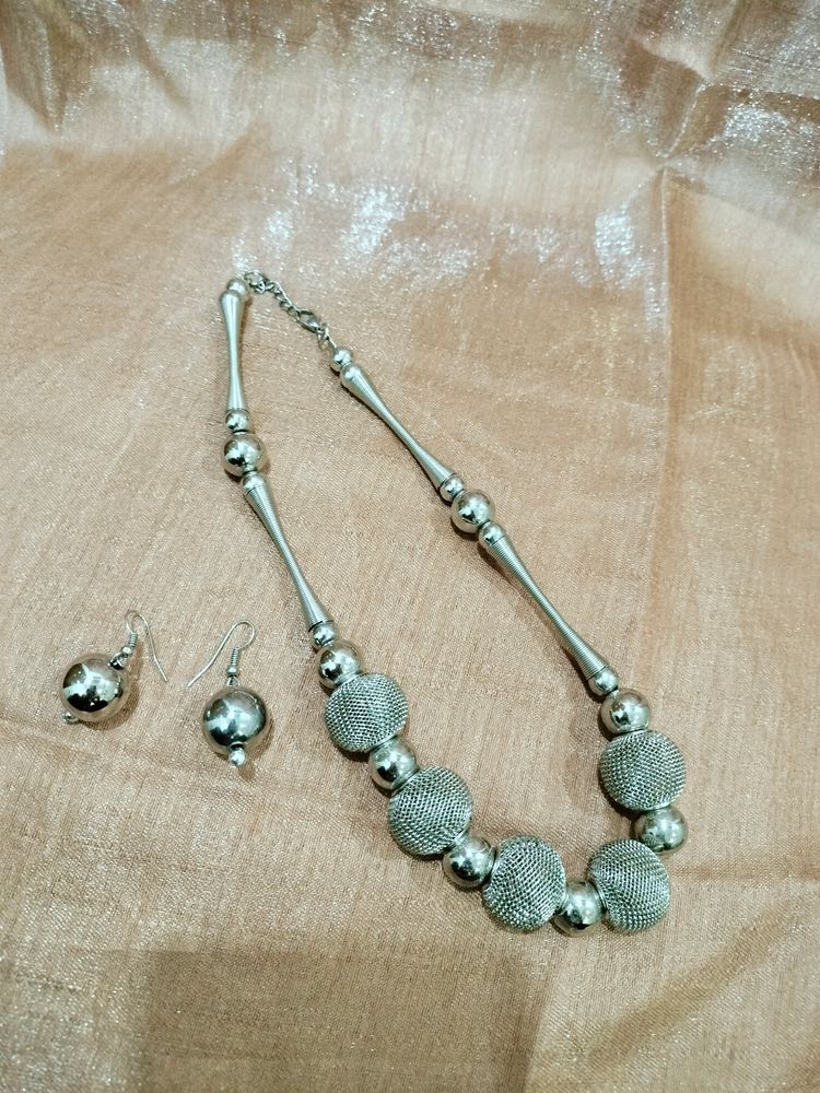 Silver Necklace and Earrings Set