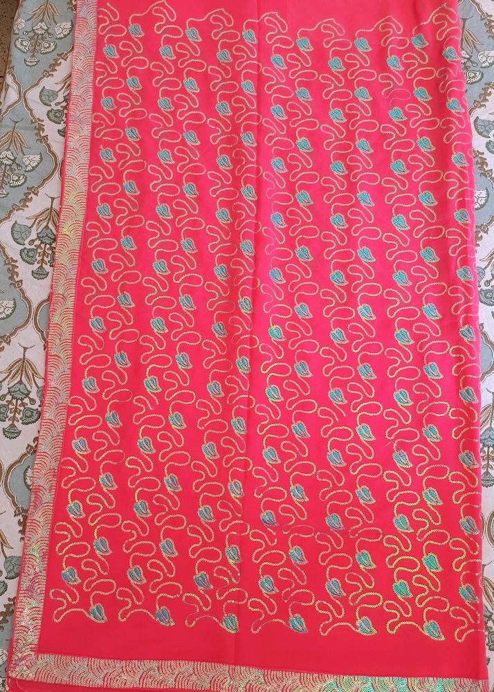 Mirror And Embroidery Work Saree