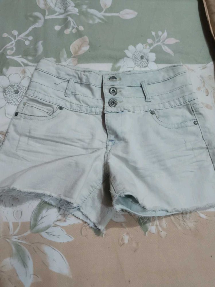 Sea Blue Color Denim Shorts