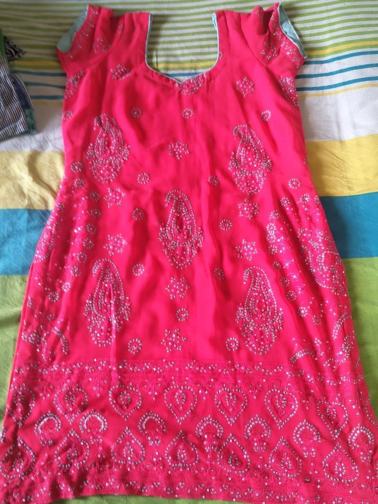 Pink Kurti With Good Amount Of Work