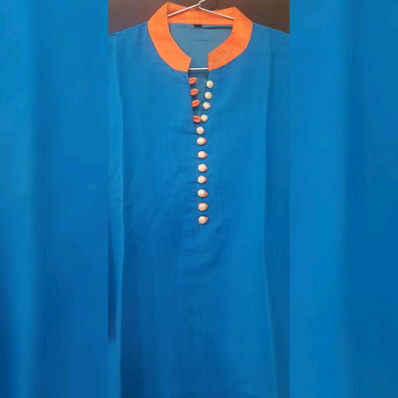 Blue Floral Design Kurta With Orange Pant