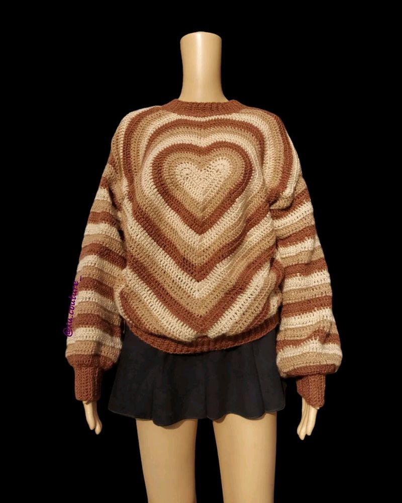 Crochet Stereo Hearts Sweater 🤎