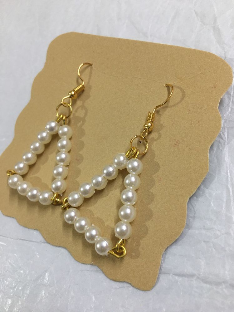 Pearl Bead Triangle Earrings