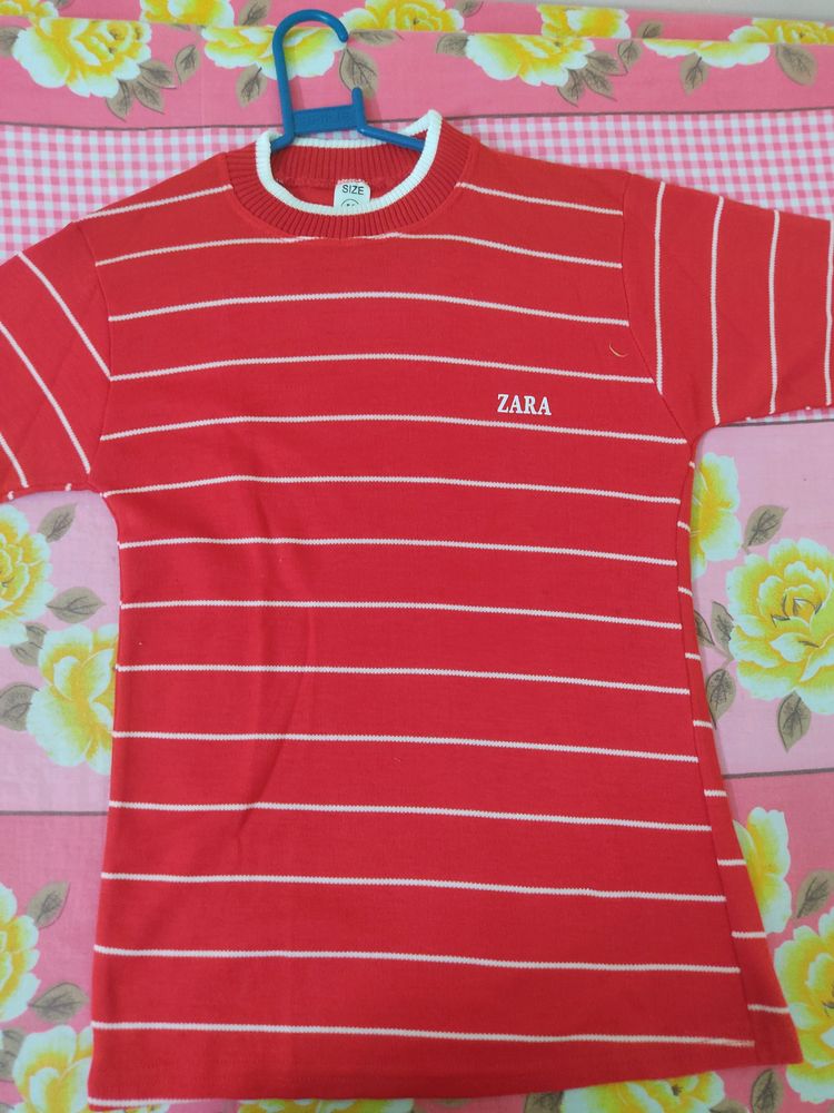 Zara Red Woolen Tshirt