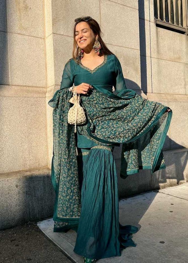 Zari Teal Sharara Set